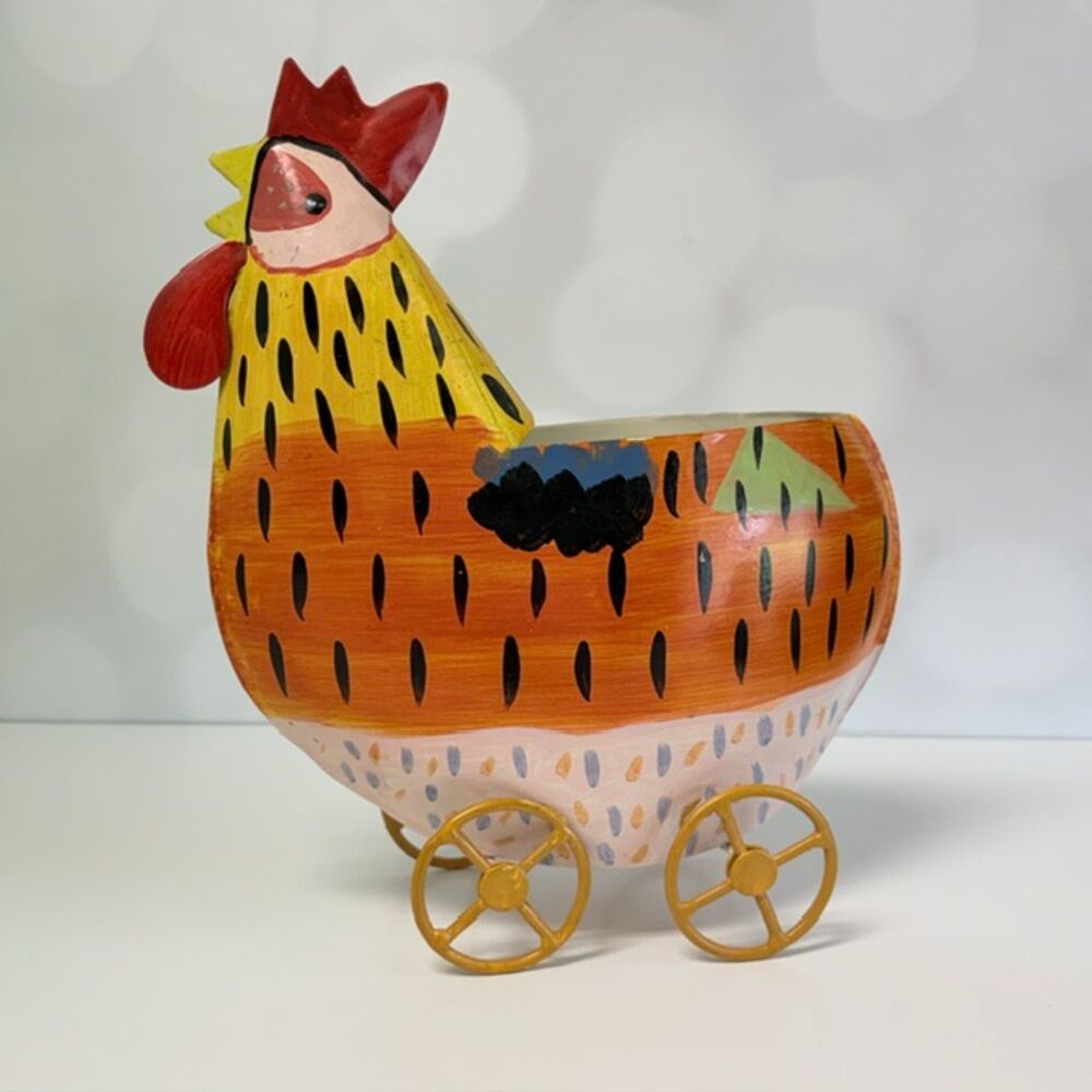 Pfaltzgraff Secrets of Pistoulet Jana Kolpen Rooster Chicken Cart Planter Decor